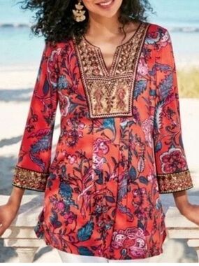 Soft Surroundings | Samara Embellished
Paisley Beaded Tunic Top - Boho Chic